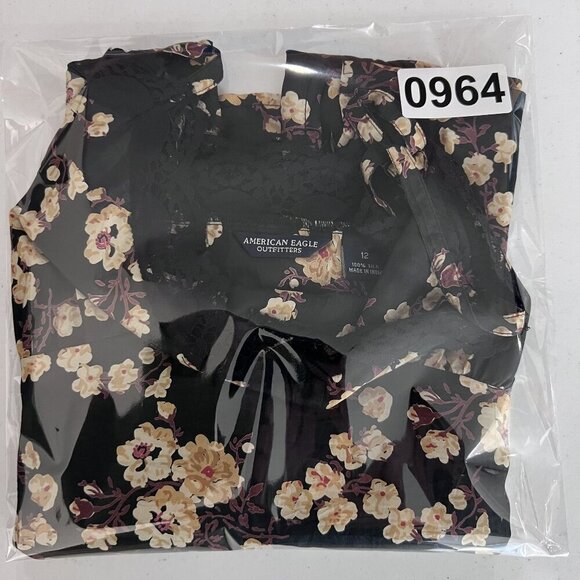 Y2K American Eagle Outfitters Womens 12 Silk Babydoll Dark Floral Lace Trim Cami - Picture 12 of 12